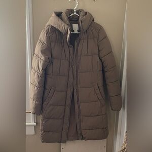 H&M Brown Hooded Puffer Jacket XS